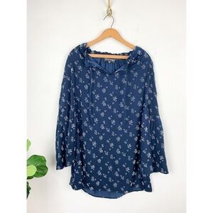 Michael Stars Navy Blue Dainty Floral Long Bell Sleeve Mini Dress Sz XS